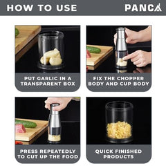 PANCA Garlic Press Chopper Stainless Steel Manual for Garlic & Ginger | Stainless steel manual hand press with clear chamber for garlic, ginger, onion and chilli; compact kitchen food prep tool