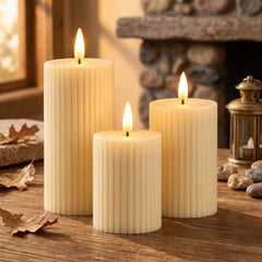 CAVY LED Glass Pillar Candles Light with Acrylic Fiber Glass | Flameless Smokeless Decorative LED Candles Faux Dancing Wicks | Perfect for Diwali Decoration, Home Decor, Gifting, Wedding (Set of 5)