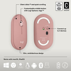 Logitech Pebble 2 Combo, Wireless Keyboard and Mouse, Quiet and Portable, Customisable, Logi Bolt, Bluetooth, Easy-Switch for Windows, macOS, iPadOS, Chrome -