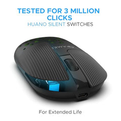 Amkette Hush Pro Spectra 2.4 GHz Silent Switch Wireless Mouse with Ergonomic Design, Rechargeable Battery, High Precision, 3 DPI Settings, LED Lights, and Smart Auto Sleep Function (Black)