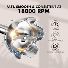 Sujata Blendstick Hand Blender | 600W Heavy Duty Motor | Variable Speed Control | Stainless Steel Shaft | 18000 RPM | Professional Immersion Blender | Easy Clean | Black