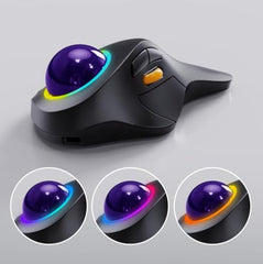 ProtoArc EM03 Wireless Bluetooth Trackball Mouse, Ergonomic RGB Rollerball Rechargeable for Computer, Laptop, 3 Device Connection & Index Finger Control for iPad, Mac, Windows - Graphite