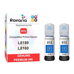 Ravaria 011 & 012 Compatible Refill Ink for Epson L8180 / L8160 Printer Compatible Ink Bottle for Epson 011/012 Ink Code (70 ml x C/M/Y/BK/PB/GY) Ink Bottle (011/012 Ink Set (6 Color))