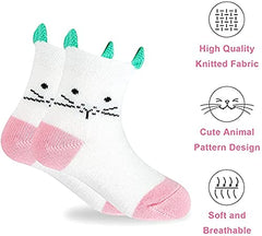 MOMISY 5 Pairs Tube Socks for Kids Toddlers Infant Baby Girl Boys (PinkKitten, 4 year to 6 year)