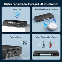 YuanLey 18 Port 2.5G PoE Switch Unmanaged, 16 x 2.5G Base-T PoE Ports, 2 x 10G RJ45 UpLink, IEEE802.3af/at, 250W, Compatible with 100/1000/2500Mbps, Metal Case, 2.5Gbe Network Switch