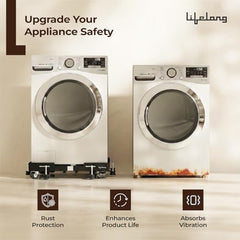 Lifelong Adjustable Washing Machine Stand with Wheels, Heavy Duty Steel Trolley for 5 Kg to 12 Kg Top Load & Front Load Washing Machines | Fridge & Air Cooler Stand | 180 Kg Capacity | Anti Vibration Pads | Black