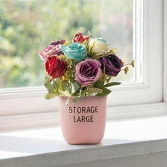Dekorly Premium Artificial New Rose Flower with Pink Decorative Pot (Storage Large) – 22 cm Faux Flower Arrangement for Home Decor Living Room Bedroom Office Decor (1, Rose)