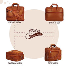 Leather World Vegan Leather 15.6 Inch Laptop Office Briefcase Messenger Bag Satchel for Men and Women, with Adjustable Strap and Expandable Bottom (Brown)