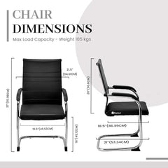 GOYALSON Visitor Chair Leather Back and Cushioned seat Chrome Base Suitable for Reception Home Conference Room Study Computer Restaurant Chair (1 Leather Back, z Black, Standard)