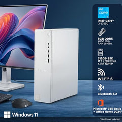 Lenovo IdeaCentre Tower Intel Core i3-1315U (8GB RAM/512GB SSD/Win 11/Microsoft 365 Basic + Office Home 2024/Wifi 6/Bluetooth 5.2/USB Calliope Keyboard & Mouse/Grey), 90XW007BIN