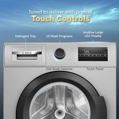 Bosch 7 kg 5 Star Front Load Fully-Automatic Washing Machine, Antibacterial Tech, AI ActiveWater, 15 Wash Programs, 53L Large Drum, SoftCare Paddle, Silver, WAJ24266IN (2026 Model)