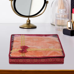 Kuber Industries Non-Woven Saree Storage Bag | Clothes Storage Bag | Wardrobe Storage Bag | Cloth Storage Organizer | Top Visible Window Saree Bag | Bow Golden Printed | 3 Inch | Pack of 6 | Maroon