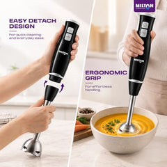 Milton Turbo 350W Hand Blender | Powerful Hand Blender Electric with Stainless Steel Blades | 2-Speed Mixer & Machine | Portable Blender for Smoothies, Juices & Sauces | Easy-Clean Lightweight Design