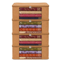 JD FRESH 6 Pcs Non Woven Saree Covers/Storage Bags with Zip Cover/Space Saving Bag with Transparent Window/Wardrobe Cupboard Organizer for Clothes/Lehengas/Bedsheets (17 X 14 x 7 Inch/Orange)