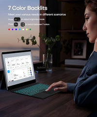 Bucewkde Surface Pro Keyboard for 3/4/5/6/7/7Plus 12.3 Inch, Ultra-Slim Wireless Bluetooth Surface Keyboard with Palm-Rejection Trackpad, 7-Color Backlit, Sleep/Wake Function, Long Battery Life