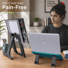EasyRead Plus Book Stand for Table & Laptop Stand Combo, Adjustable Book Holder with 6 Height Levels, Foldable Ergonomic Laptop Stand for Hands-Free Reading, Study & Work Setup