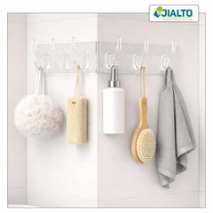 JIALTO 1 Pcs Wall Hanger Hooks | Strong Self Adhesive Magic Sticker Hook for Clothes, Towels & Accessories | 6 Hook Strip for Home, Bathroom & Kitchen - Transparent