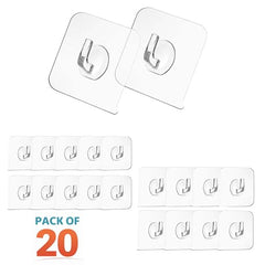 BRAND VILLA Transparent Self Adhesive Wall Hooks, Heavy Duty No Drill Nail Free Sticky Hooks for Kitchen, Bathroom, Keys, Towels & Home Organization (Pack of 10)