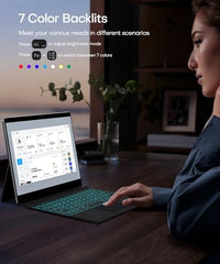 Bucewkde Surface Pro Keyboard for 3/4/5/6/7/7Plus 12.3 Inch, Ultra-Slim Wireless Bluetooth Surface Keyboard with Palm-Rejection Trackpad, 7-Color Backlit, Sleep/Wake Function, Long Battery Life