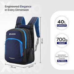 HARISSONS Xeno Travel Laptop Backpack | 40L | Fits 15.6" Laptop | Water-Resistant Dobby PU Polyester | USB Port, Rain Cover, Reflectors, Sternum Strap | Work, College & Commute (Black-Green)