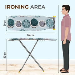 Kuber Industries 18 Inch Foldable & Height Adjustable Press Board Iron Stand with Heat Resistant Holder/Tray for Home | Anti Skid Press Table for Clothes | Diamond Print- Red & Cream