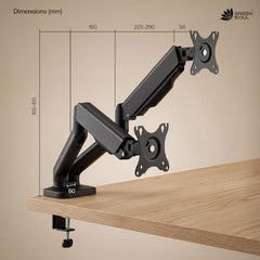 Green Soul Single Monitor Gas Spring Stand|Fits 13-32" Screen|9Kg Weight Capacity|Height Adjustable Desk Mount, VESA Plate, Grommet & C-Clamp Base|Monitor Riser for Desk|Tilt, Swivel & Rotation|Black
