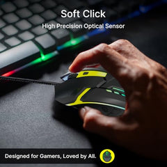 pTron Flick M12 Wired USB Mouse with 4 Buttons, 1600 DPI Optical Sensor, Precision Tracking, RGB Lights, 4 Adjustable DPI, Plug & Play Use, Ergonomic Design, for Windows OS (Black)