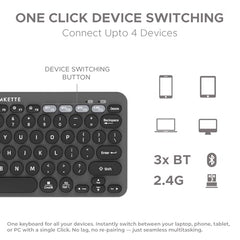 Amkette New and Improved Optimus BT 4-in-1 Multi-Device Wireless Keyboard, Pop Keys, Bluetooth, One-Click Device Switching, AI Access, Dual OS Layout, Windows, macOS, Android & iOS Compatible, Black