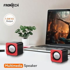 FRONTECH Premium 2.0 Channel USB Powered Speakers with 1.5W x 2 Output, AUX Input, and 1-Year Warranty (Red)