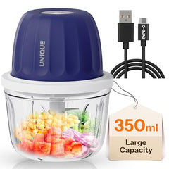 UN1QUE 350ML Rechargeable Mini Electric Chopper for Kicthen Use | One-Touch Operation | 304 Stainless Steel Blades | Chopper Electric for Chop, Mince, Puree, Whisk, Grind