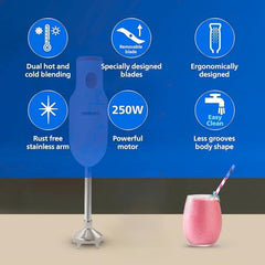PHILIPS HL1683/00 Hand Blender, 300W Motor, Rust free steel arm | Easy single trigger operation | Specially designed blades | Wall bracket for easy storage, Blue-White