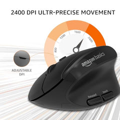 amazon basics Pro Series 650 mAh Wireless Rechargeable Ergonomic Mouse for PC, Mac, Laptop | 3 Adjustable DPI Settings Up to 1600 | Shortcut Buttons | Tri-Mode connectivity (Black)