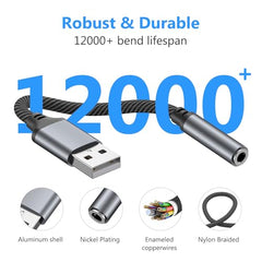 Vanjua USB to 3.5mm Audio Jack Adapter, External Sound Card AUX Stereo Converter Compatible with PC, Laptop, Desktop, Linux, PS4, Headset and More Devices