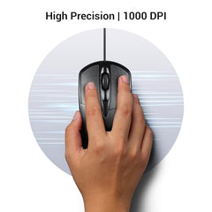 Zebronics Zeb-Power Wired USB Mouse, 3-Button, 1200 DPI Optical Sensor, Plug & Play, for Windows/Mac