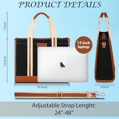 Womanix Canvas Laptop Tote Bag,14 inch Laptop Bag, Black Shoulder Bag, Casual Briefcase, Tote Bag For Women, Travel, Office, College