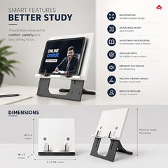 EasyRead Plus Book Stand for Table & Laptop Stand Combo, Adjustable Book Holder with 6 Height Levels, Foldable Ergonomic Laptop Stand for Hands-Free Reading, Study & Work Setup
