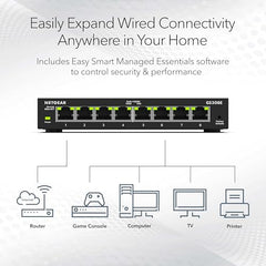 NETGEAR 5-Port Gigabit Ethernet Plus Switch (GS305E) - Desktop or Wall Mount, Home Network Hub, Office Ethernet Splitter, Silent Operation