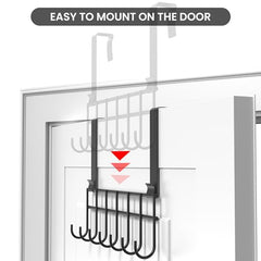 Appucoco Over The Door Hook Hanger, Hanging Organizer Rack Steel Door Hook Hanger Wall Hook Rack (7 Hooks) (Black)