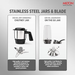 Milton Appliances Miniq Mini Mixer Grinder, ISI Certified, Over Load Protector, HTLV 350W Motor, 300ml SS Chutney Jar,Rust Resistant, Anti Skid Feet,Masala Grinder, Dark Blue
