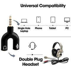 Sounce Audio Jack Headphones with mic, 3.5 mm Jack Splitter 2 Male 1 Female Black (U-Shape)