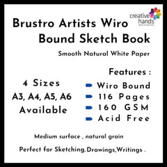Brustro Artists Sketch Book Wiro Bound, A5 Size (5.8x8.3 inches), Landscape, 116 Pages, 160 GSM (Acid Free) | Ideal for Sketching,Shading,Drawing with Pencil,Charcoal,Graphite