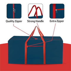 Kuber Industries 2 Pcs Blankets/Clothes Storage Bag | Heavy Duty Nylon 1680 Denier Underbed Storage Bag | Moving Bags with Strong Handle | Moisture Proof | Red & Blue