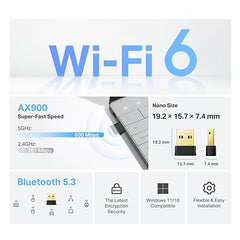TP-Link Archer TX10UB Nano AX900 Wi-Fi 6 Bluetooth 5.3 USB Adapter, 900 Mbps Dual Band USB 2.0, Omni Directional Antenna, Supports Windows 11/10