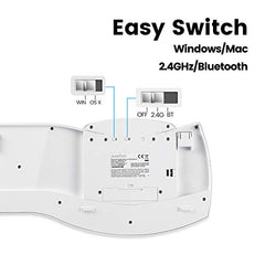 Perixx PERIBOARD-612W Wireless Ergonomic Split Keyboard with Dual Mode 2.4G and Bluetooth Feature, Compatible with Windows 10 and Mac OS X System, White, US English Layout
