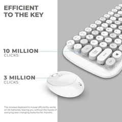 iGear KeyBee Retro Typewriter Inspired 2.4GHz Wireless Keyboard with Mouse Combo for Desktop/Laptop and Devices with USB Support, Single Nano Receiver, Round Keycaps, Cleaning Brush (White) (Green)