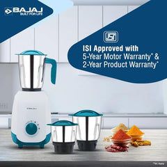 Bajaj Ninja Series NOTCH 500W Mixer Grinder (410651) with 3 Stainless Steel Jars | Titan Motor | Dura Cut Lifetime Blades | Radio Knob Control | 2-in-1 Function | French Blue | 2-Year Warranty