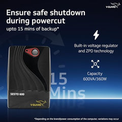 VGUARD UPS Sesto 600-600VA | AVR-enabled UPS with generator compatibility, battery protection, cold start facility and 10-15 min backup