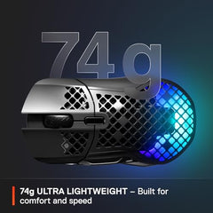 SteelSeries Aerox 3 Wireless Gen 2 - Ultralight 68g Gaming Mouse, 4K Polling, 26K DPI Optical Sensor, 200 Hours Battery Life, IP54, 80 Million Clicks, RGB, Pure PTFE Gliding Feet, Shadow