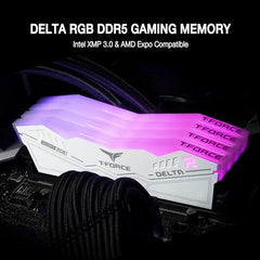 TeamGroup T-Force Delta RGB 2x16GB 7200MHz (7200MT/s) CL34 White 32GB DDR5 RAM Kit, Desktop Gaming Memory, Metal Heatsink, ARGB Sync, ECC, XMP 3.0/EXPO, For Intel/AMD CPU, High Performance Low Latency