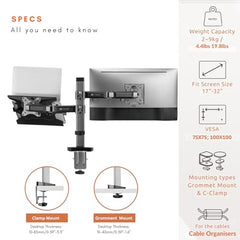 Artikel Double Monitor Desk Mount | Adjustable Heavy Duty Monitor Arms | VESA Mount with C Clamp & Grommet Mounting Base | Computer Monitor Stand for Screen up to 27 inch | Table Mounted | Black